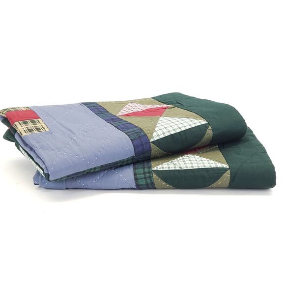 Christmas Pillow Sham Cover Quilted Patchwork Standard Green Rustic Cabin 2pcs - Picture 2 of 7